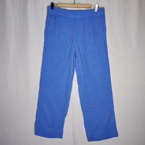 Talbots Airy Gauze Pull-on Pants Women MP Blue Cotton Pocket Straight Coastal